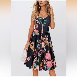 KILIG Summer Dress with Buttons & Spaghetti Straps Sleeveless Pockets Size Large